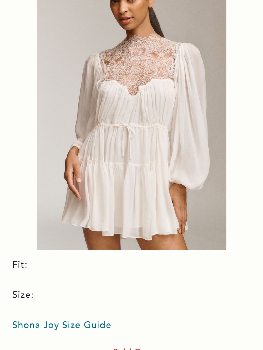 Shona Joy Ivory Lace High-Neck Tiered Mini Dress